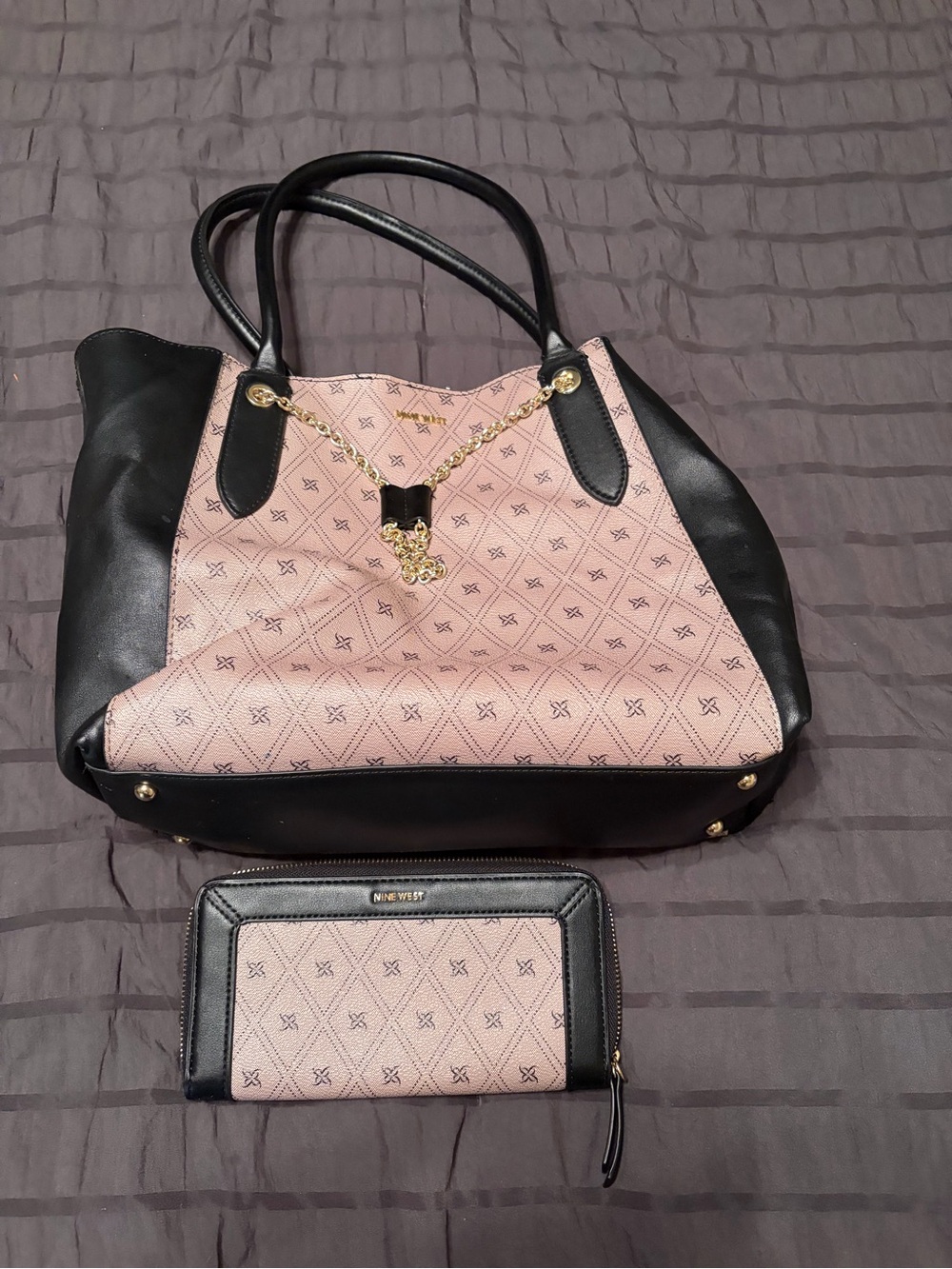 Nine West Black Tote with Matching Wallet